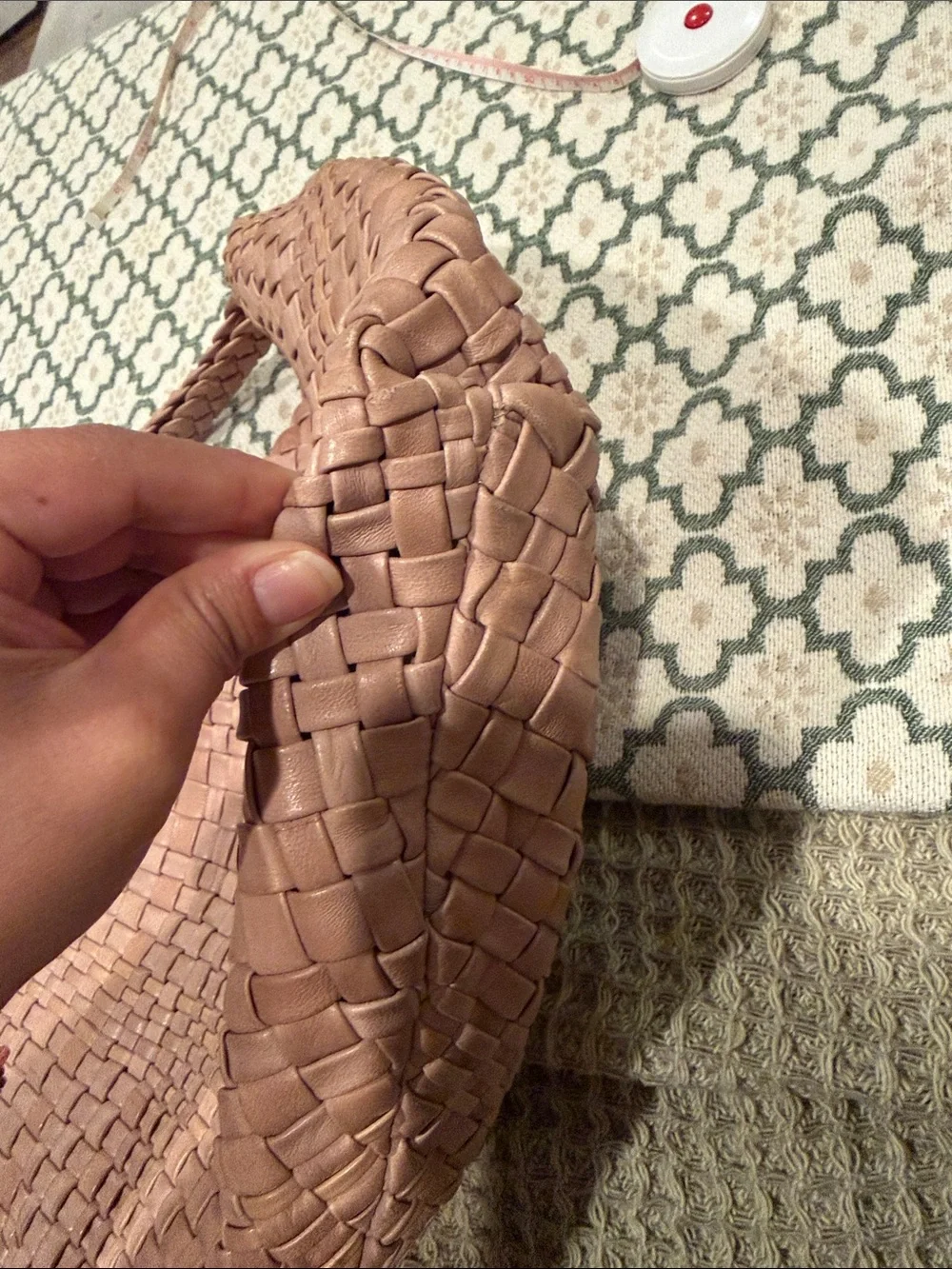 FALORNI Italy Woven Leather Shoulder Bag in Dusty Rose